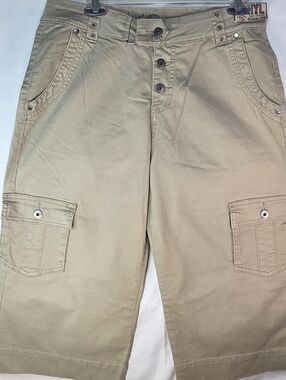 Ethyl Vintage Classic Womens Size 10 Khaki Stretch Wide Leg Cropped Chino Y2K